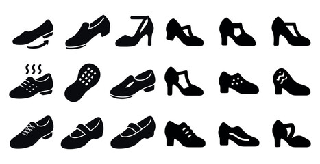 Fototapeta premium Footwear silhouette icons set – shoes, heels, elegant and casual symbols