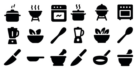 Kitchen and cooking solid icons set – filled, culinary, restaurant symbols