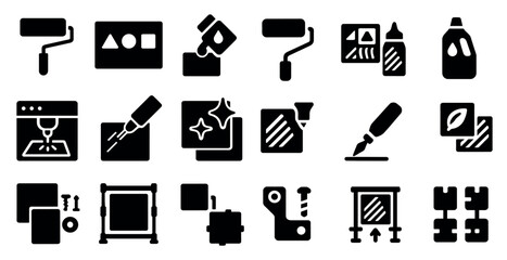 Printing process solid icons set – filled, graphic design and print production symbols