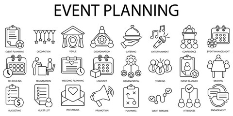 Set of event planning Icons or symbols Vector fully editable file.