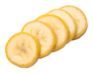 Yellow bananas with smooth peel and natural curve, centered with empty space around. Isolated on transparent background. Perfect for food, nutrition, and packaging design.