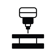 Black and White Illustration of a Drill Press in a Minimalist Style