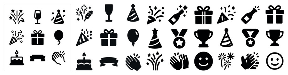 Fototapeta premium Party and celebration solid icons set – monochrome, filled, event and festive symbols