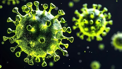 Close-up of glowing green virus - Powered by Adobe