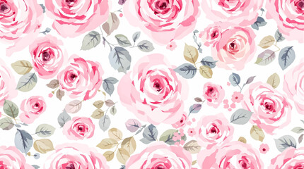 Watercolor background pattern red flowers Rose on white background