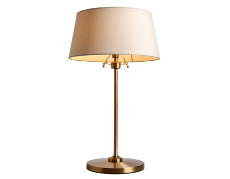 Modern floor lamp with arched design and fabric shade, isolated on a transparent background