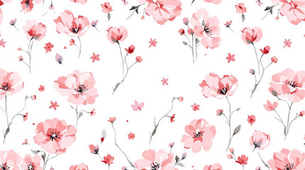 Seamless pattern with Red flowers, watercolor background pattern red flowers on white background