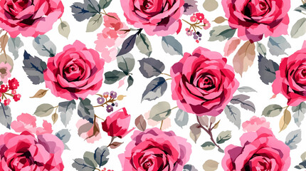 Fototapeta premium Watercolor Red Roses Seamless Pattern Elegant Floral Design