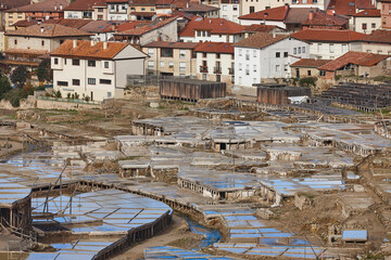 Antique salt platforms in Basque Country. Salinas de Anana. Spain