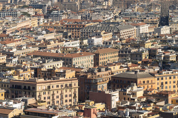 Traditional buildings facades in Rome city center from above. Italy