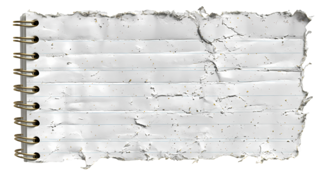 Torn and ripped lined paper page from a spiral notebook isolated on transparent background