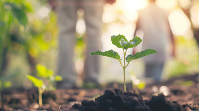 Young plant growing from the soil, symbolizing growth, hope, and the beginning of a new life cycle.