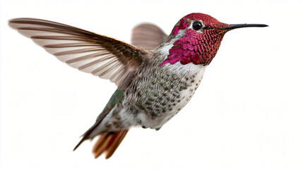 Fototapeta premium Hummingbird in Flight: A vibrant hummingbird, captured mid-flight with stunning detail, showcases its colorful plumage, demonstrating the beauty of wildlife.