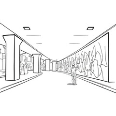 A muralist sketching outlines in chalk on a city underpass