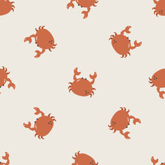 Seamless pattern with crab. Sea character. For design, fabric, wrapping, cards, textile, wallpaper, apparel. Isolated vector cartoon illustration in flat style.