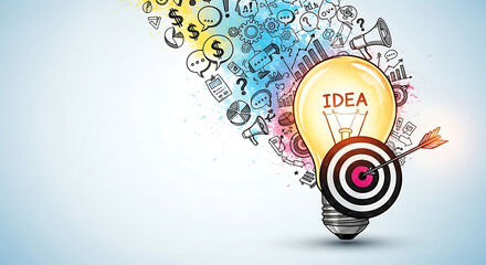 Obraz premium Creative idea generation with business elements and target for innovation and success concepts