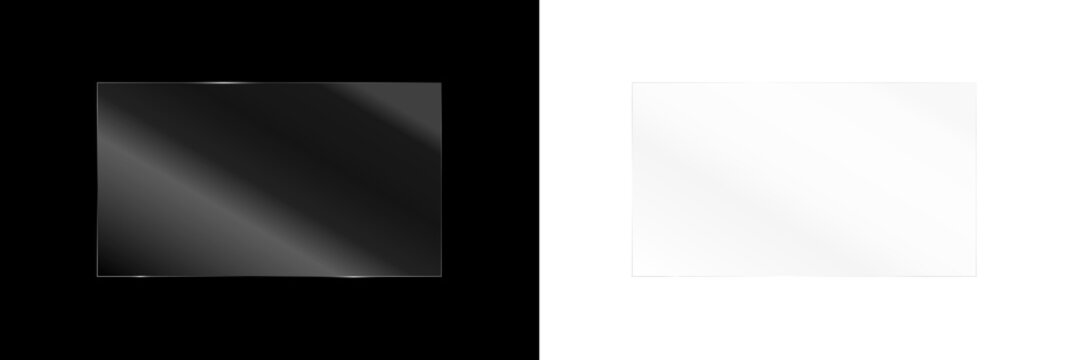 Glasses with PNG reflection and acrylic glare on screen. Transparent glasses shine in vector mirror and sheet illustration. Glossy effect, laptop and television with PNG light.

