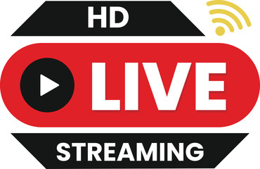 HD live streaming banner design – modern vector broadcast icons and labels for video content, online shows, breaking news, webinars, and real-time social media streams.

