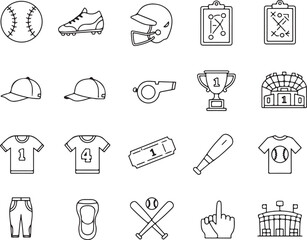 Vector Collection of Sports Icons Featuring Equipment, Apparel, Stadiums, and Memorabilia Ideal for Athletic-Themed Designs, Web Graphics, and Adobe Stock Submissions