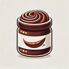 A flat design of a chocolate and hazelnut spread jar, with a smooth swirl of spread on a white background, emphasizing its creamy texture and nutty flavor.