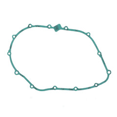 A teal-colored, irregularly shaped engine gasket with multiple bolt holes, precisely cut for mechanical sealing, isolated on a clean white background.