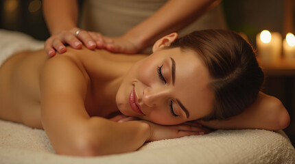 Young woman enjoying a relaxing back massage in a luxury spa.