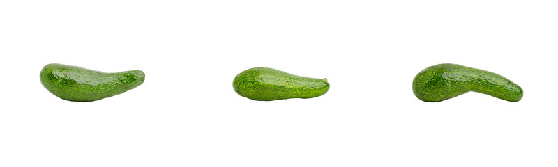 three green avocados isolated on transparent background.