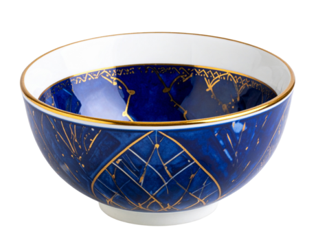 Decorative ceramic bowl with hand-painted abstract design, isolated on a transparent background