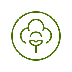 Eco-friendly cotton and sustainability icon, including organic material, recycling symbol, water-saving, ethical production, eco badge and nature-based minimal line flat vector illustration.