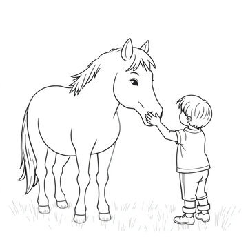 A child gently brushing a pony&rsquo;s mane at dawn