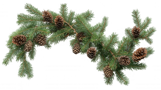 Christmas garland adorned with pine cones, beautifully isolated on a transparent background, perfect for festive seasonal designs