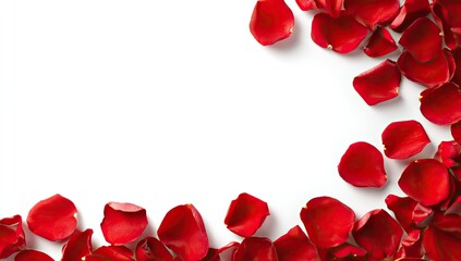 Red rose petals arranged in a border on a white background