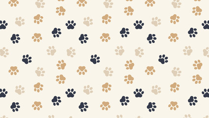 Seamless cute paw print pattern in beige, brown, and navy on cream background. Perfect for pet-themed fabric, dog and cat designs, kids' products, digital paper, and animal lover projects