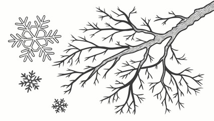 Winter tree branch with snowflakes illustration vector art for christmas holiday season graphic design projects