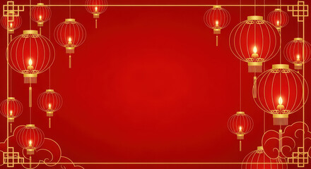 Traditional Chinese background with red lanterns for Lunar New Year celebration.