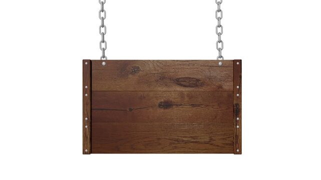 an Ketten h&auml;ngendes und schwingendes Holzschild