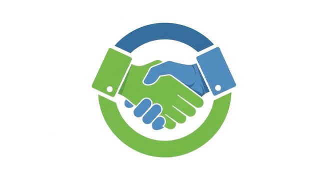Symbolic handshake representing partnership, agreement, and business collaboration within a circular frame.