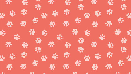 Seamless white paw print pattern on a coral background. Ideal for pet-themed designs