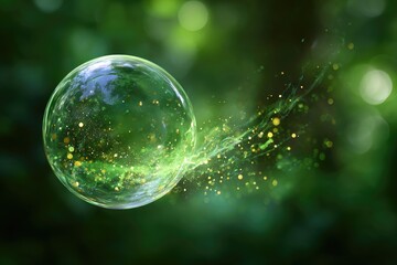 Floating green sphere in bokeh