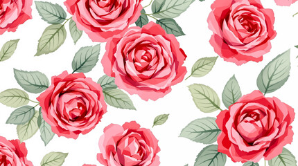 Watercolor background pattern Red rose flowers on white background
