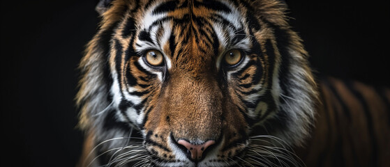 Staring Tiger Portrait Headshot with Striking Orange Eyes
