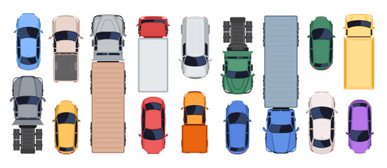 Top view set of cars and trucks vector  © yayasya