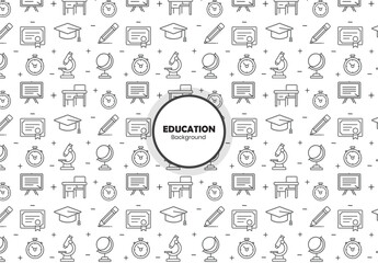 Seamless doodle pattern; school, science, learning; white background; educational designs
