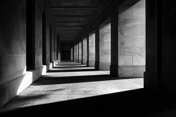 Fototapeta premium A long, shadowed corridor