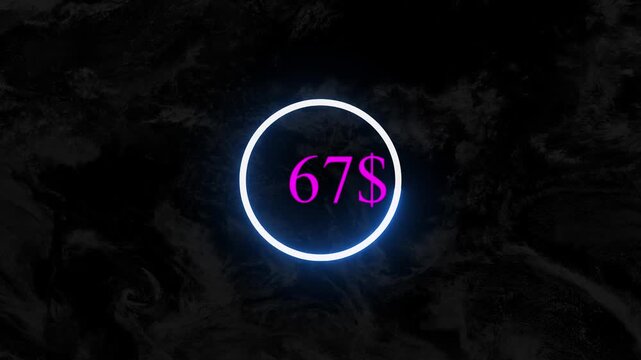 Dollar number 67. counter animation 67. dollar counting animation . counting money and digits increasing . animated counter from 0 to 67 dollar .......