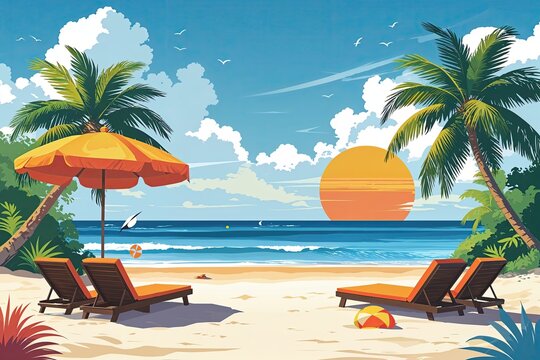 Summer Beach Vector Art for Vacation Invitations and Travel Graphics
