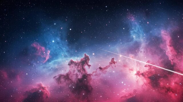 Colorful nebulous space with streaking comet