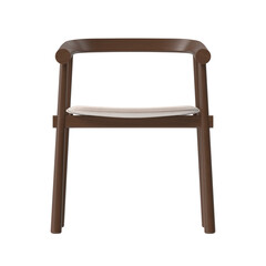 Front View of Wooden Dining Chair with Cream Cushion