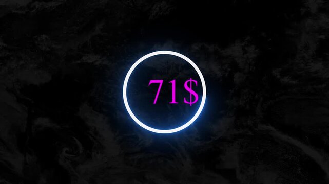 Dollar number 71. counter animation 71. dollar counting animation . counting money and digits increasing . animated counter from 0 to 71 dollar .......