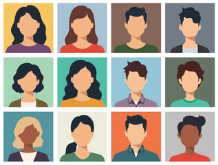 User Profile avatar human face member signs for social media website. male people and girl female person characters vector head set. men women infographic occupation image icon set females human head.